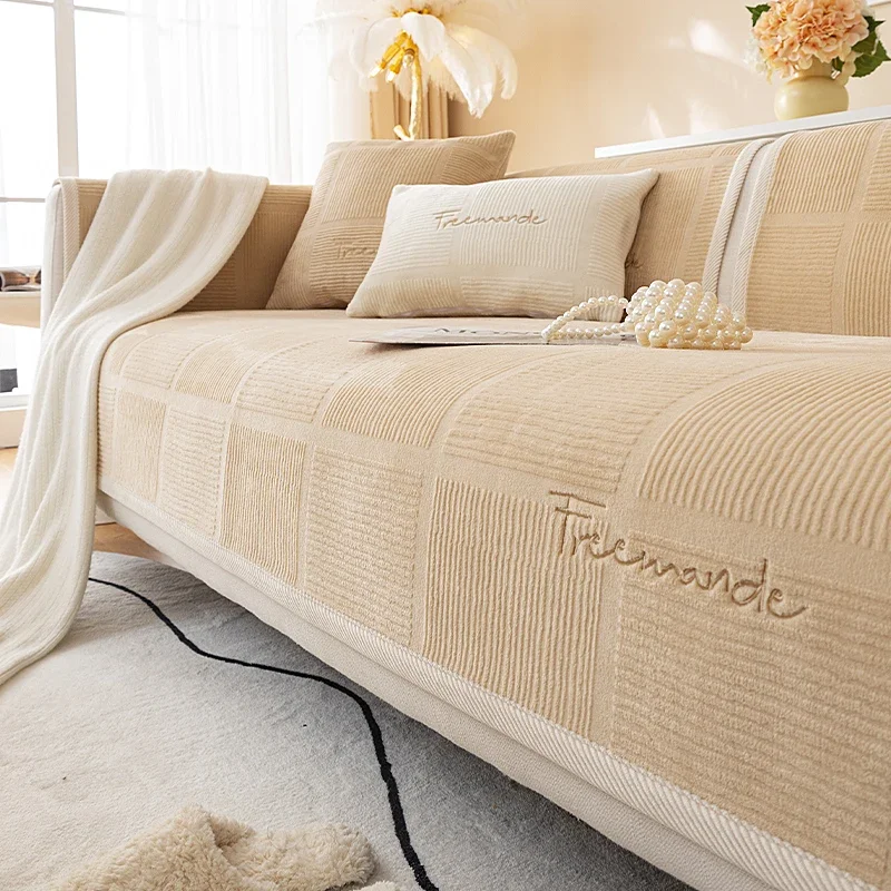 Antislip dikkere pluche bankkussenmat moderne eenvoud bankhanddoek thuisbank wintermelk pluche bankhoes voor woonkamer