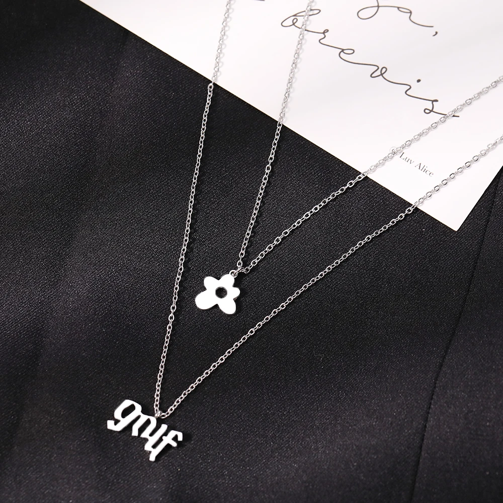 Stainless Steel Necklaces Light Luxury Letter Flower Pendant Layer Chain Non-fading High-quality Fine Necklace For Women Jewelry