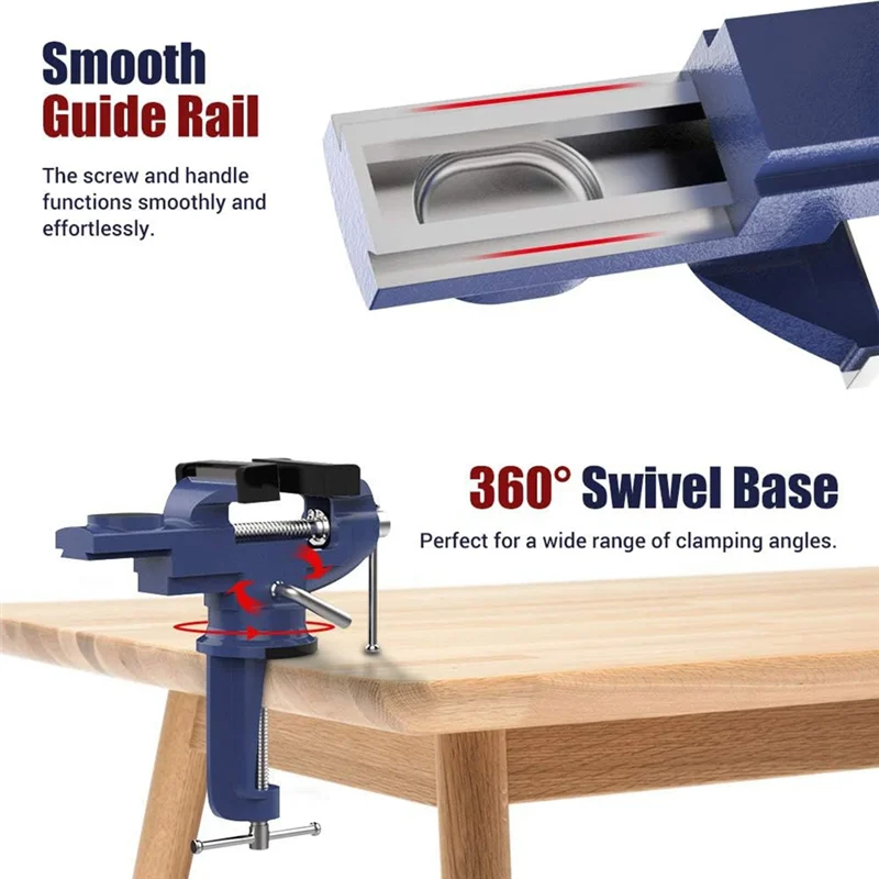 

Top Deals Clamp-On Vise Bench Clamps Fixed Tool, 3 Inch Table Vise 360° Swivel Base Universal Home Vise Portable Bench Clamp