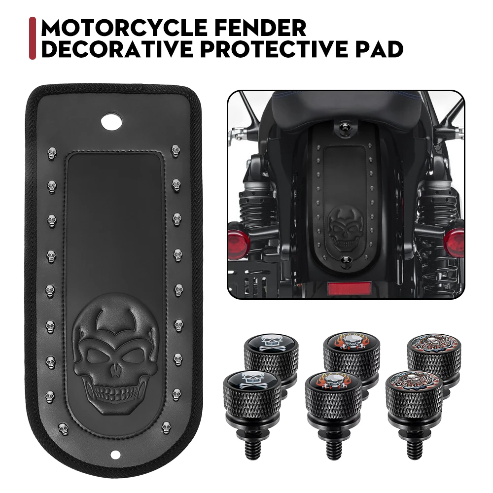 For Harley Sportster XL 883 1200 2004-2021 Motorcycle Decorative Pad Rear Fender Bib Black Skull Pattern