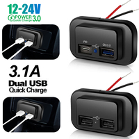 QC3.0 PD Car Charger Socket Quick Charge Dual USB Charger Outlet Panel Power Adapter for Truck Camper Caravan Accessories 12/24V