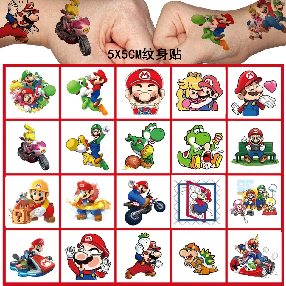 HOT Super Mario mario Tattoo Stickers Tattoo Sticker Water Transfer Disposable Stickers Little Super Mario Tattoo Stickers Gift