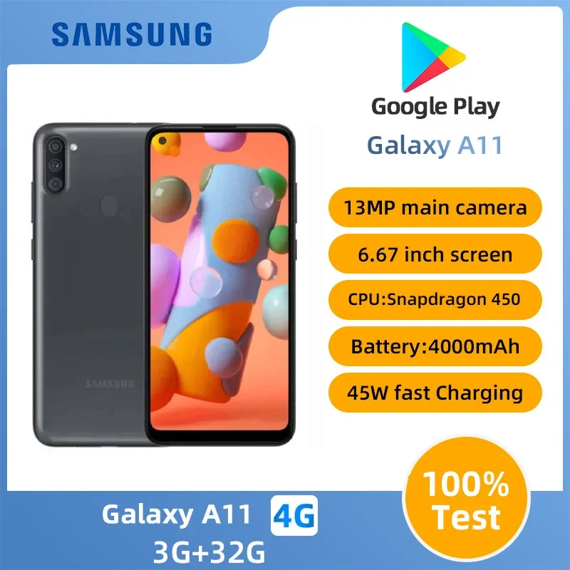 Samsung A11 4G SmartPhone Android 6.4inch LCD Screen CPU Snapdragon 450  4000mAh Battery 13MP Camera Unlocked Used Phone