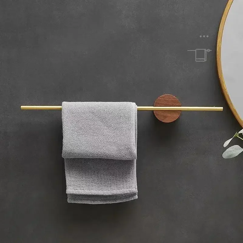 walnut gold&black Towel Hanger Bath Towel Holder Wood Wall Hanging Towel Bar Bathroom Shelf Kitchen wipes RacK Home Accessory