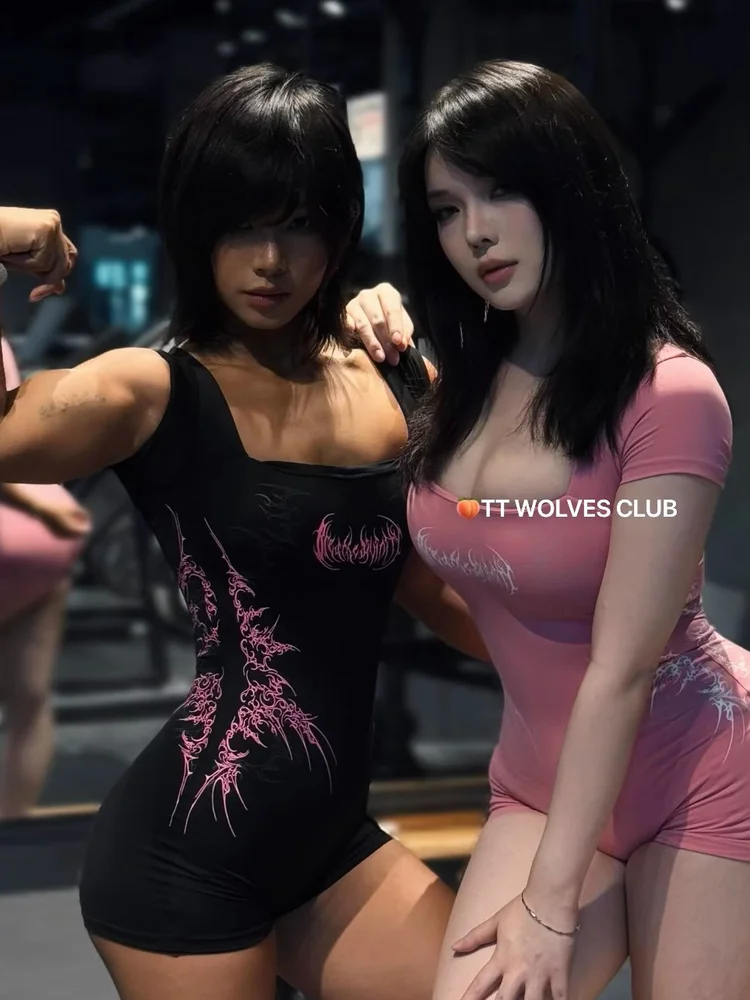 TTOLVES Gothic Square Collar Quick Dry Fitness Training Ladies  Suit Sport Elastic Short Sleeve Built in Chest Pad D16