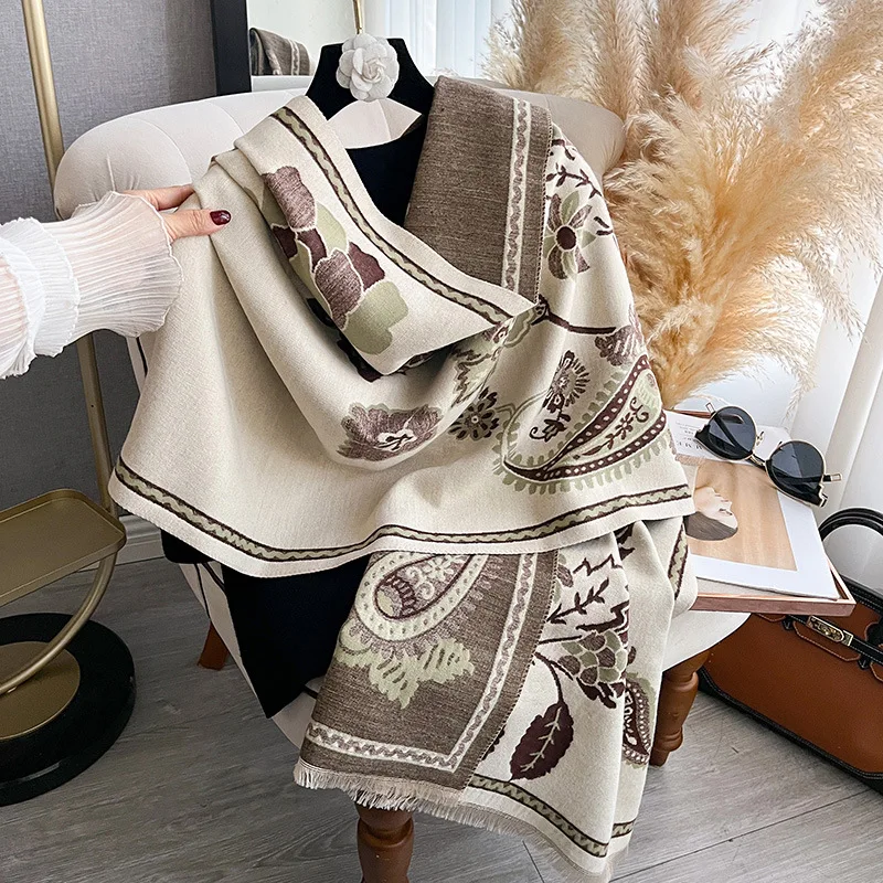 

400g thickened version retro ethnic style cashew scarf for women winter high-end warm scarf imitation cashmere shawl