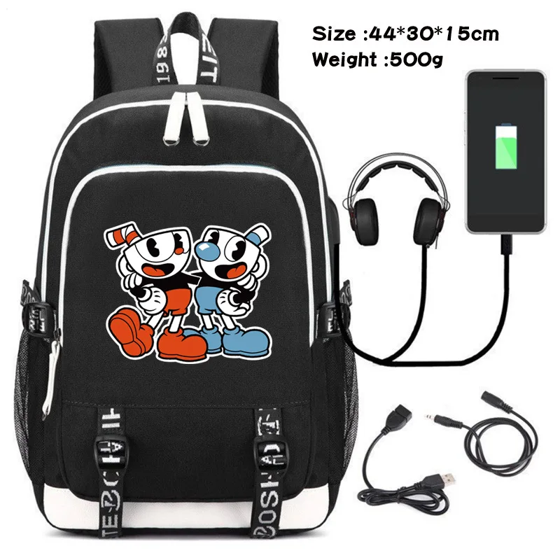 

Cuphead Game Mugman Backpack Men Women USB Charging Laptop Travel Bags Boy Girl Student Backpack Casual Mochila