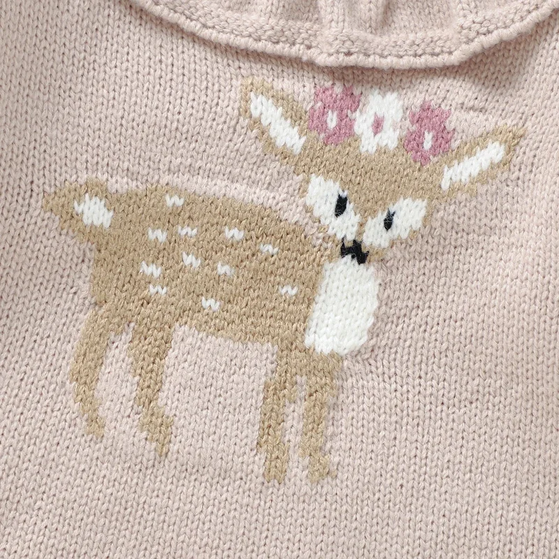 Newborn Baby Rompers Knit Girl Infant Jumpsuit Fashion Pink Ruffles Cute Sika Deer Toddler Kid Clothing Long Sleeve Autumn 0-18M