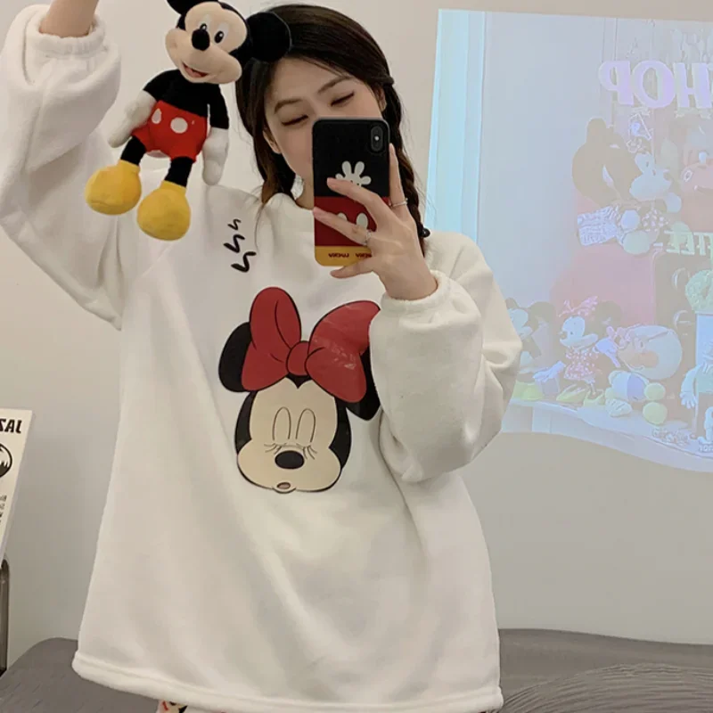 Cartoon Disney Mickey Mouse pajamas pajamas women\'s autumn and winter warm flannel two-piece set women\'s pajamas loungewear