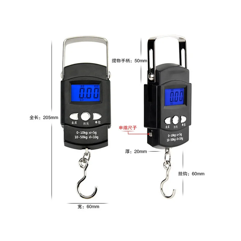 Portable Scale with Rule Digital LCD Display 50kg Electronic Luggage Hanging Suitcase Travel Weighs Baggage Weight Balance Tools