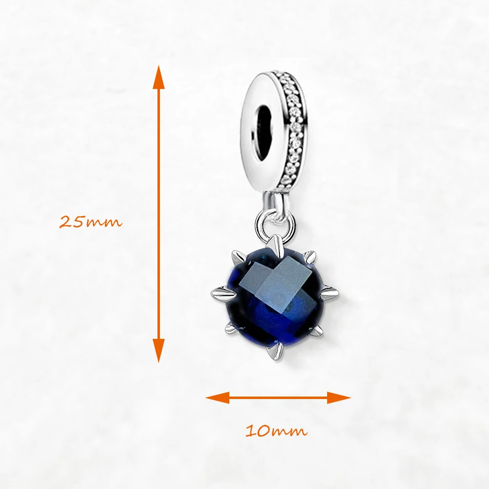 Dark Blue Stones Dangle Charm Europe Style Club Jewelry Classic Gift In 925 Sterling Silver