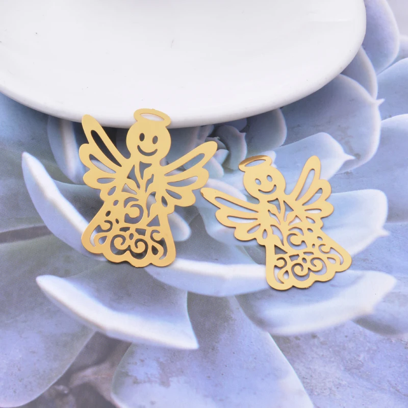 30 Stück/Set AB7410 38*33 Messing Anhänger mit lächelndem Gesicht und Engel-Motiv, bunte goldfarbene Schmuckmaterialien, geeignet für DIY-Ohrringe – Detail 6