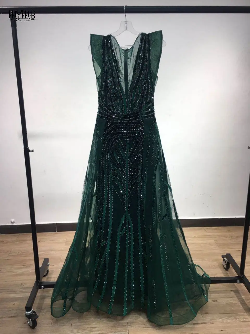 

MYMB Green Sexy V Neck Sleeveless Party Dresses for Wedding vestidos de fiesta 2024 Luxury Mermaid Beading Evening Prom Gowns