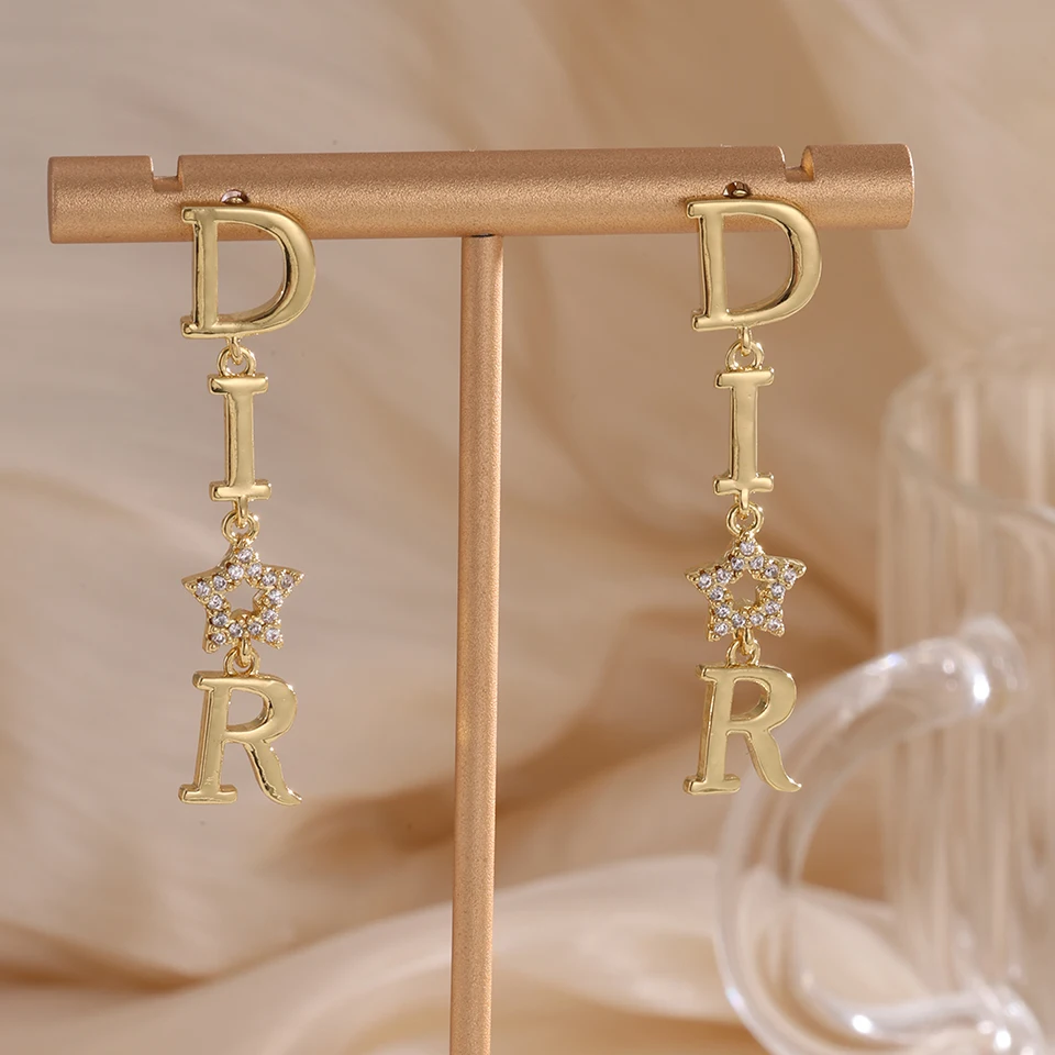 Fashion Long Dangle Earrings For Women Shiny Zircon Hollow Stars Wedding Party Jewelry Dear-Letter Style image 5