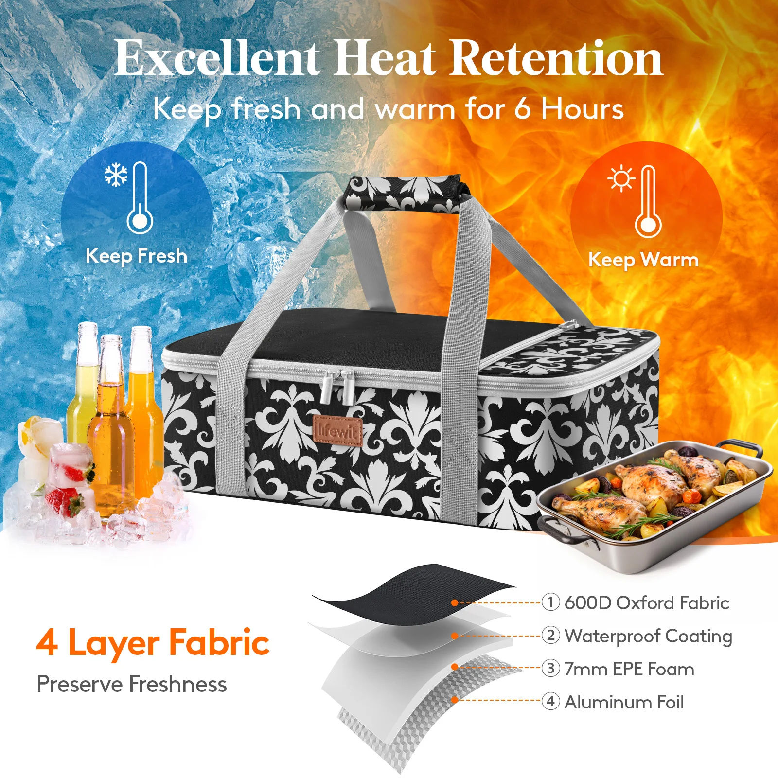 حامل طاجن للأطعمة الساخنة أو الباردة، حامل طعام معزول لأطباق الخبز، حامل Lasagna للحظ/الحفلات #3