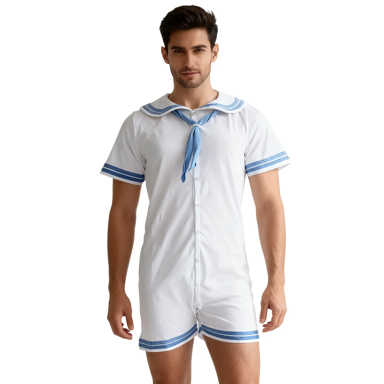 White Sailor with Light Blue Trim Bodysuit/Adult Onesie/Adult Bodysuit/Adult baby Romper/ABDL Clothes