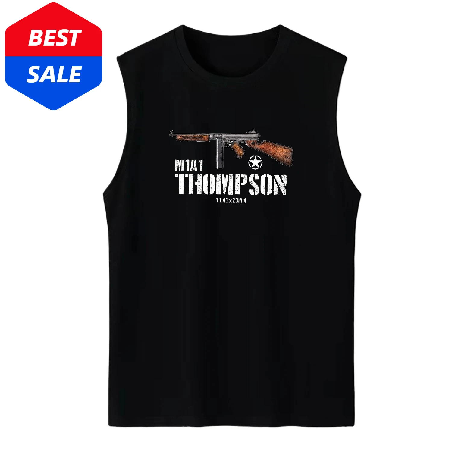 

WWII US Army M1A1 Thompson Submachine Gun Tanktop 100% Cotton O-Neck Summer Casual Mens Vests Sleeveless T-shirt Streetwear