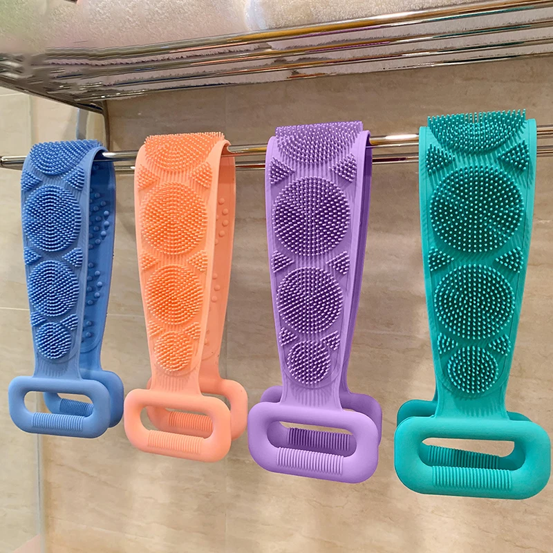 2pcsMagic Silicone Brush Bath Towel Body Belt Rubbing Exfoliating Back Wash Skin Clean Massage Shower Extended Scrubber Bathroom