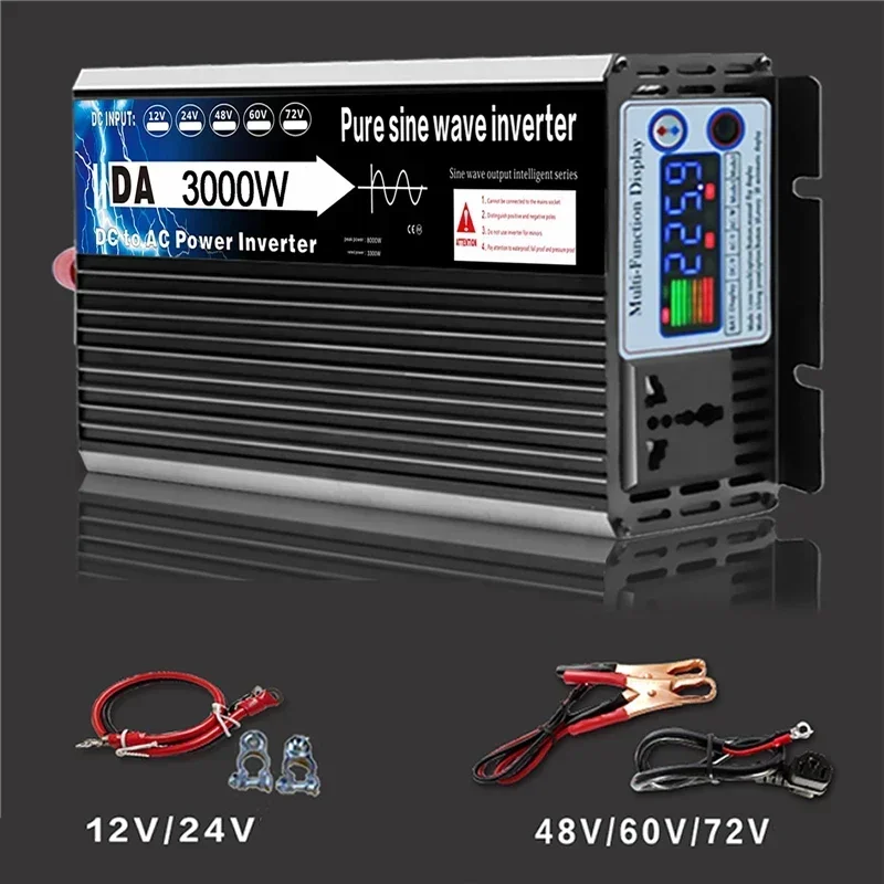 Onduleur à onde sinusoïdale pure avec affichage numérique multifonction, convertisseur de tension solaire haute puissance, écran de document, 5000W, 4000W, 3000W