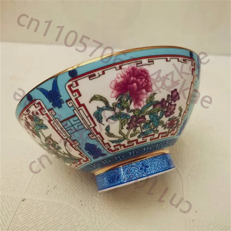 Blue Background Enamel Meilan Bamboo Chrysanthemum Pattern Bowl - Old Chinese Porcelain Collection