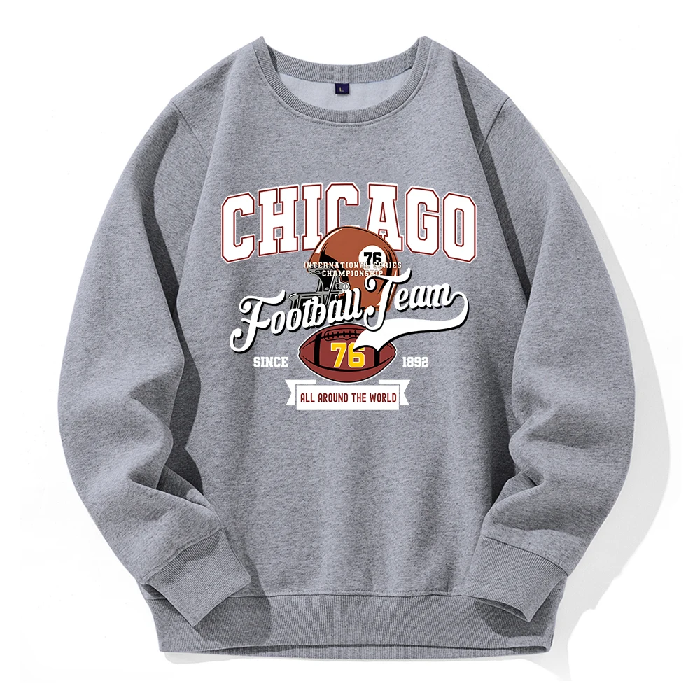 Chicago Football Team 76 All Around The World Men\'S Hooded Fashion Retro Streetwear Warm Fleece New Hoodie Basic All Match Hoody