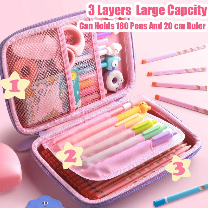 Kotak pena Unicorn lucu kapasitas besar 3D, tas kantong kembali ke sekolah pengatur perlengkapan alat tulis Jepang Korea
