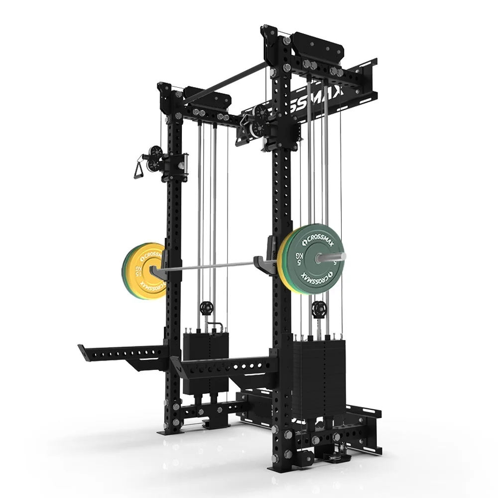 

Wall-mounted multi-function station trainer cable machine adjustable pulley system for full-body home gym workouts