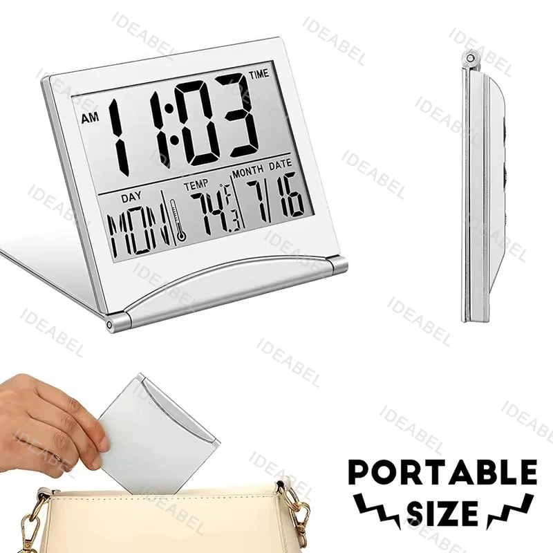 Foldable Desktop LCD Electronic Clock Multi-function Date Temperature Alarm Clock Simple and Convenient Thin Travel Clock