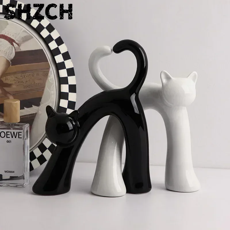 Escultura  cerámica  gato con acoplamiento creativo, entrada, sala  estar, dormitorio, mesa  comedor  escritorio, ador