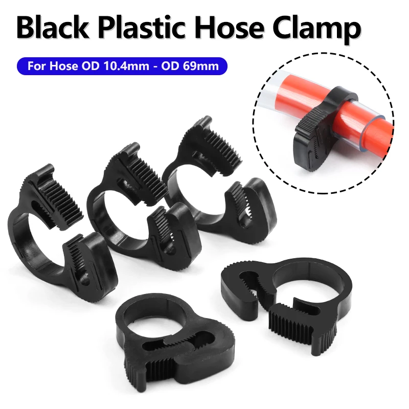 10Pcs Black Plastic Hose Clamps 10.4mm ~ 69mm Use To Water Pipe Strong Clip Spring Cramp Fuel Air Tube Fitting Fastening Buckles