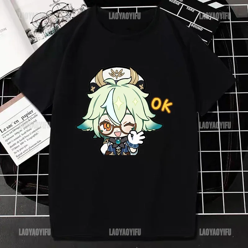 Genshin Impact Game Graphic T Shirt Kawaii Barbatos Cartoon Print Tops Trend Women Harajuku Streetwear Comfortable Cotton Tee