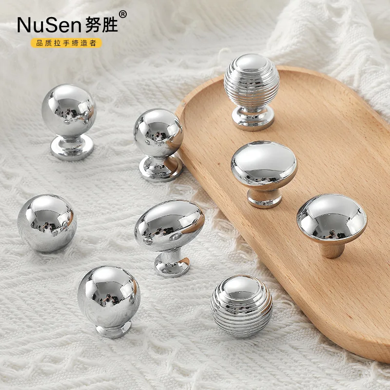 French Style Light Luxury Brass Wardrobe Handle Chrome Silver Plated All Copper Modern Simple Round Drawer Single Hole Cabinet D