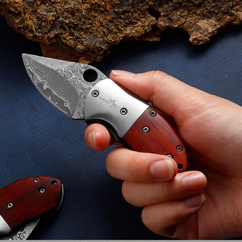 

Portable Damascus Folding Knifes Pocket Sharp Military Knife Outdoor Self-defense Knife Mini Wooden Handle Fruit Knifes Vouwmes