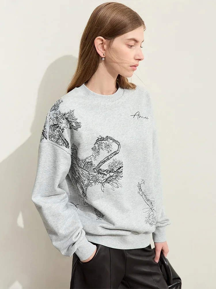 

AMII Minimalist Hoodies Women 2025 Winter Crew Neck Chinese Style Plus Cashmere Loose Drop Sleeves Casual Cozy Pullover 12344335