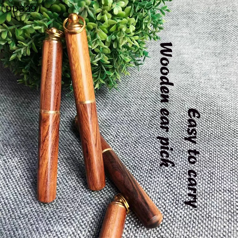 〔DD329〕1 Pcs Solid Wood Mini Ear Cleaner Keychains Ear Wax Removal Tool Nettoyage Oreille Earpick Ear Spoon Attached Key Ring