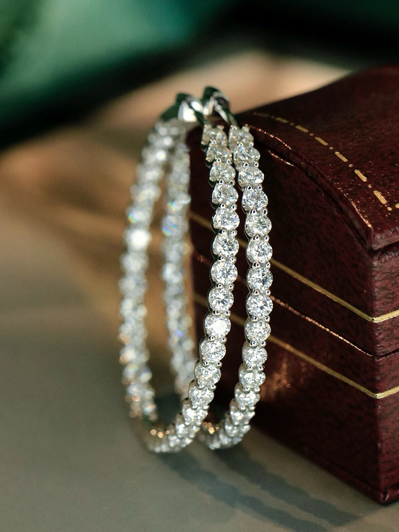 KUGG 100% pendientes de oro blanco de 18K estilo de moda de lujo pendientes de aro de diamante Natural Real para mujer joyería de fiesta alta