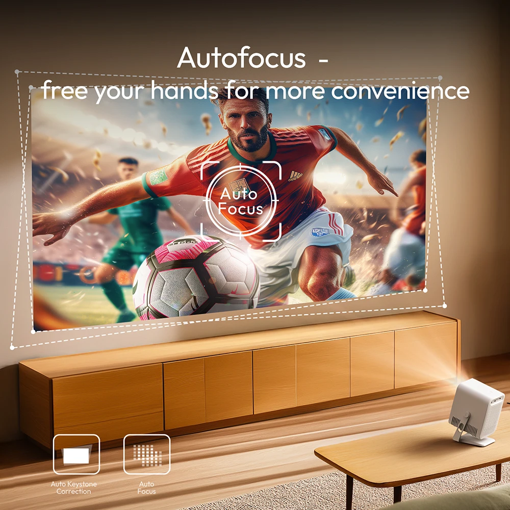 Vevshao A15 Proyektor Pintar Portabel Android 13 Proyektor WiFi Ganda Keystone Otomatis Fokus Saku Beamer Pertemuan Rumah Video Bioskop