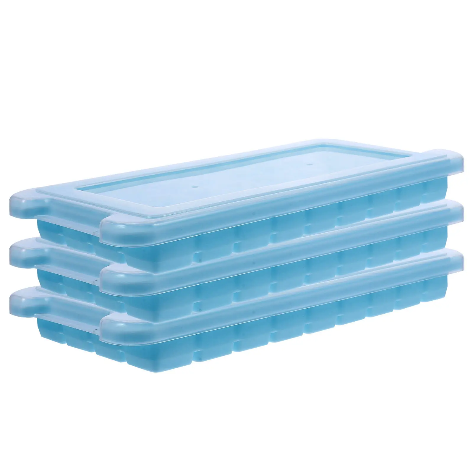 3Pcs Silicone Ice Cube Mold Smooth Flexible Demoulding Lid Covered Odor Proof Ice Tray for Kitchen Bar Hotel Beverage Prep