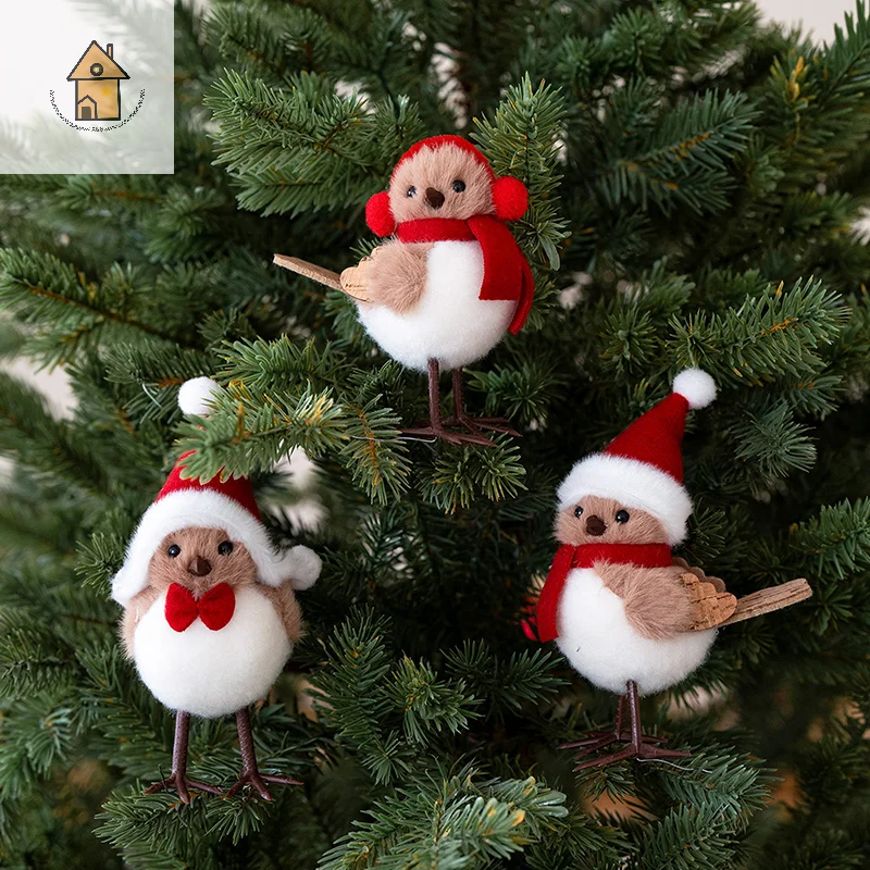 

Winter Bird Figurines Decor Realistic Fake Birds With Hats For Christmas Tree Table Home Effortless Holiday Decorations