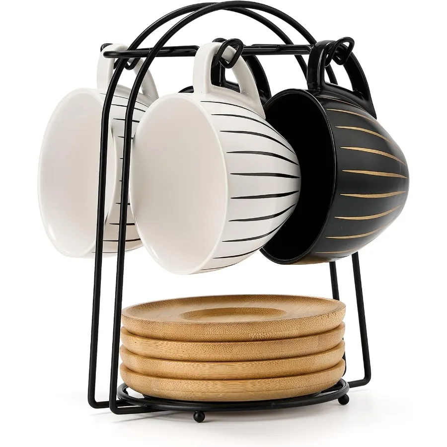 

Элегантный керамический набор чашек для эспрессо Demitasse с блюдцами и металлической подставкой для сервировки кофе, эспрессо, латте, капучино, мокко и