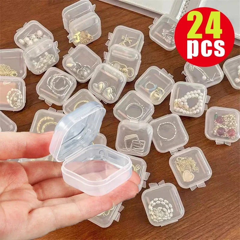 

Mini Plastic Storage Containers Box Square Portable Jewelry Transparent Packaging Earrings Holder Organizer Accessories