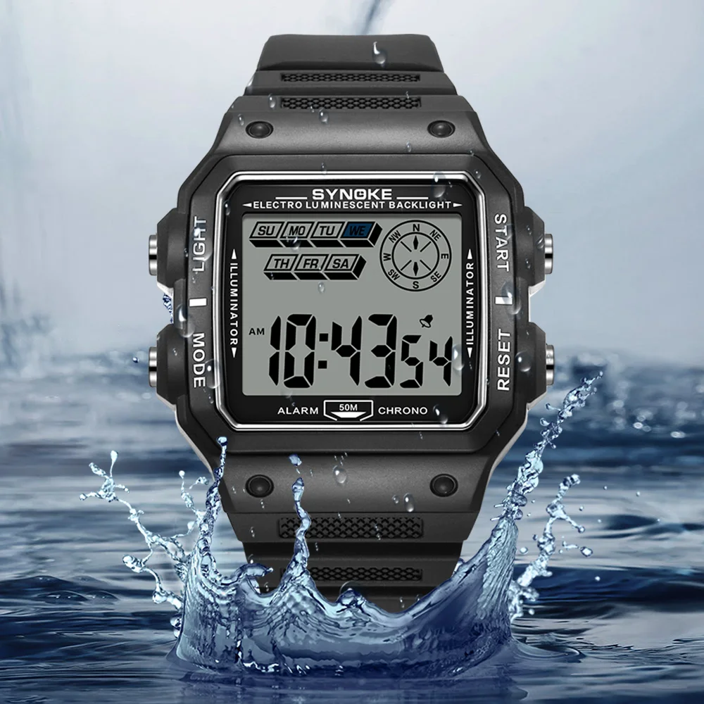 Synoke Outdoor Militair Digitaal Horloge Voor Mannen Mode Retro Mannen Horloge Sport 5bar Waterdicht Mannen Horloge Multifunctionele Lichtgevende