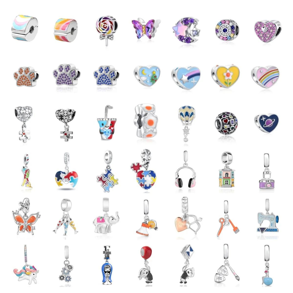 Hot Selling Exquisite 925 Silver Charm Butterfly Dog Paw Puzzle Pendant DIY Bracelet Necklace Women's Jewelry Accessories