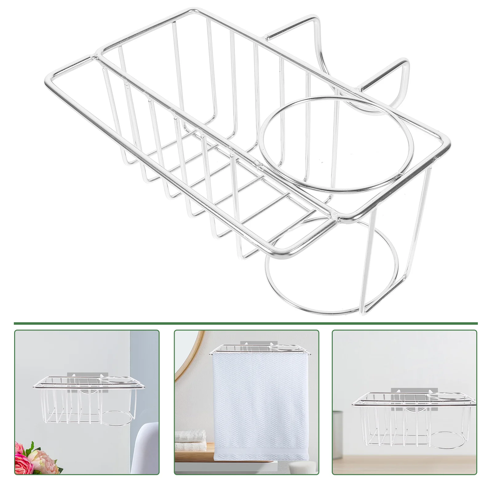 

Wall Mounted Kitchen Organizer Rack Stainless Steel Sponge Drain Holder Rag Storage Ventilating Design Easy Clean Hollow