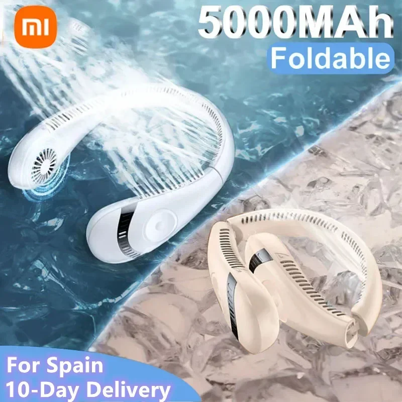 Xiaomi 5000Mah Opknoping Nek Ventilator Draagbare Opvouwbare Bladloze Nekband Mute Type-C Usb Opladen Airco Ventilatoren