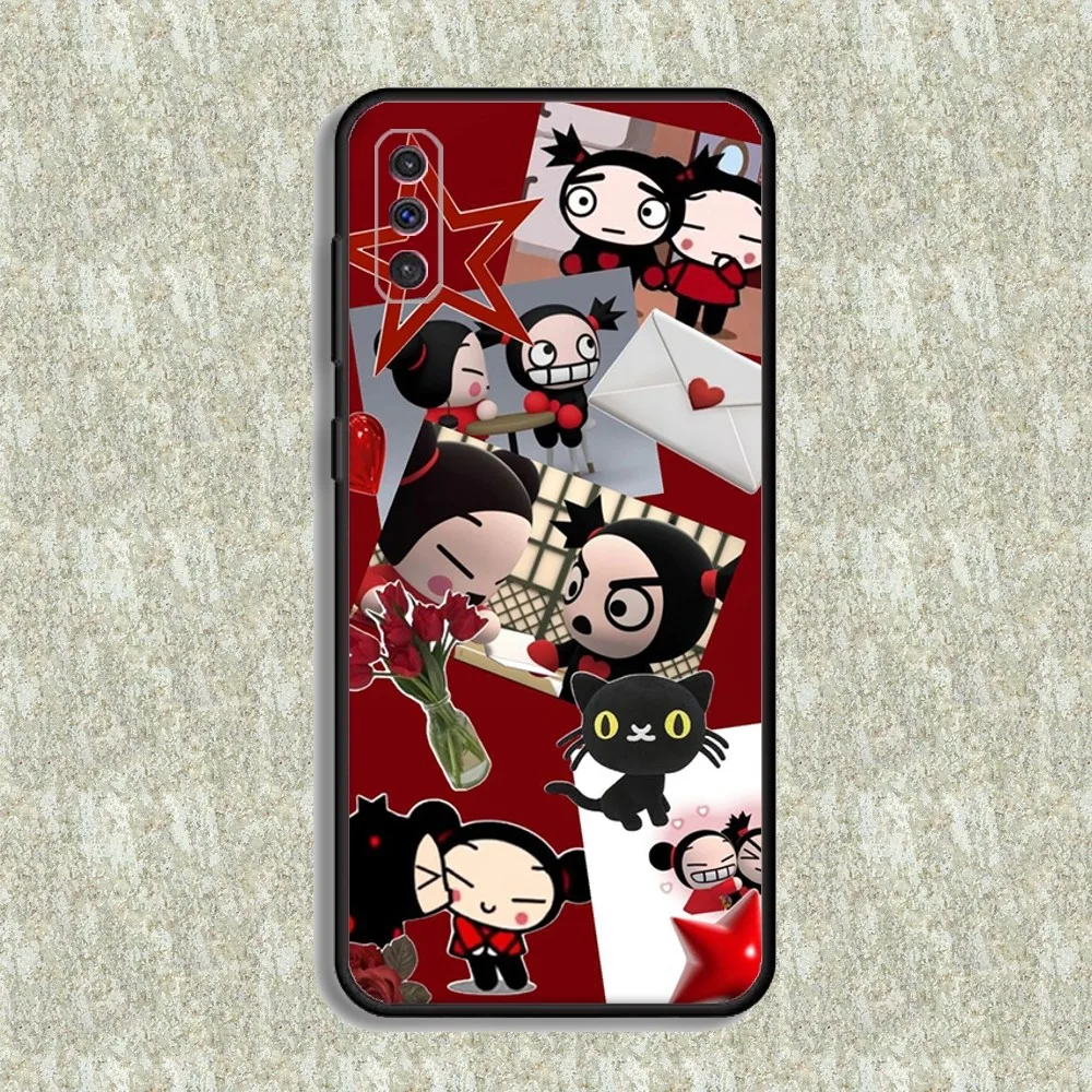 Cartoon Pucca Garu süße Handyhülle für Samsung S23,23,22,30,21,10,9,Note20 Ultra,Lite,Ultra,5G,Plus,FE,Schwarz Soft Case