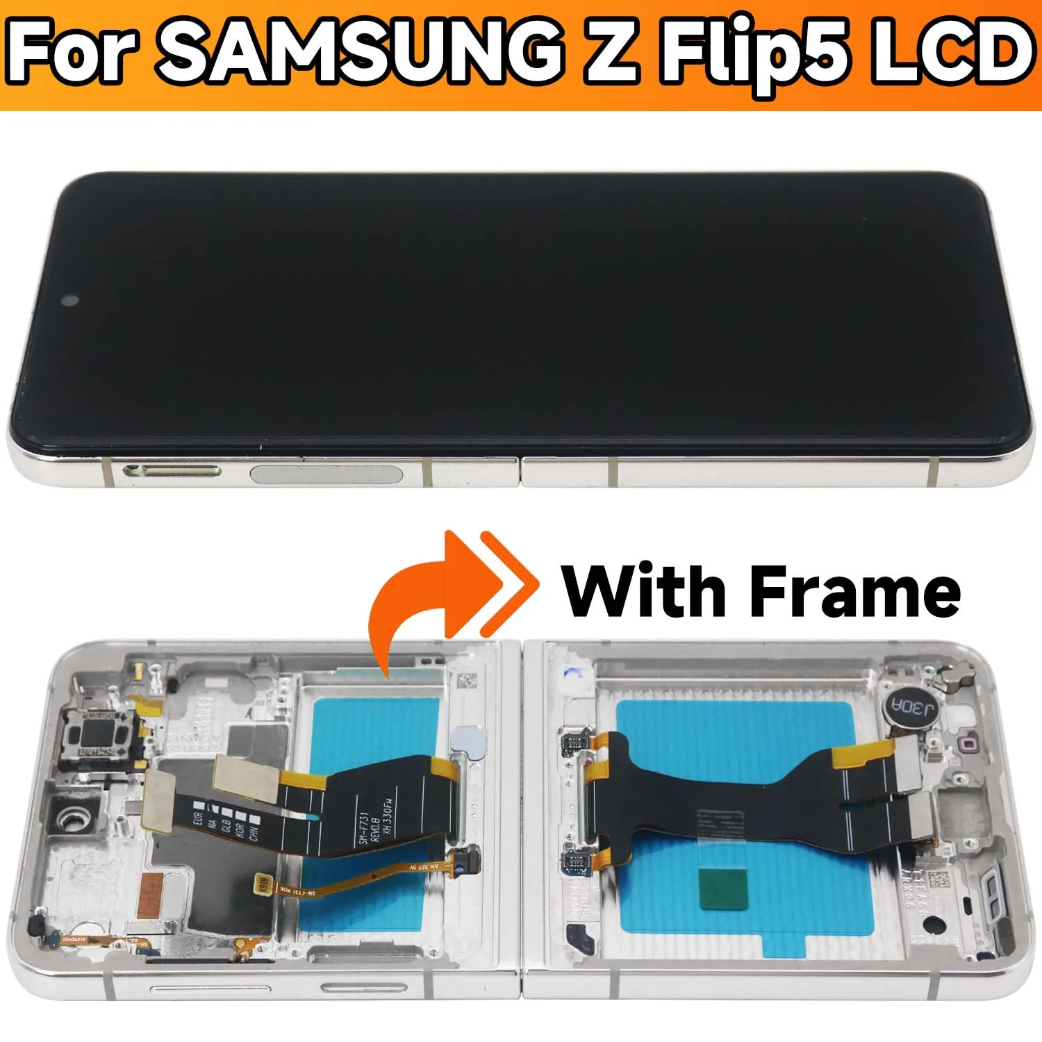 삼성 Z 플립 5 SM-F731B SM-F731U SM-F731F 디스플레이 터치 스크린 디지타이저 어셈블리 프레임 포함