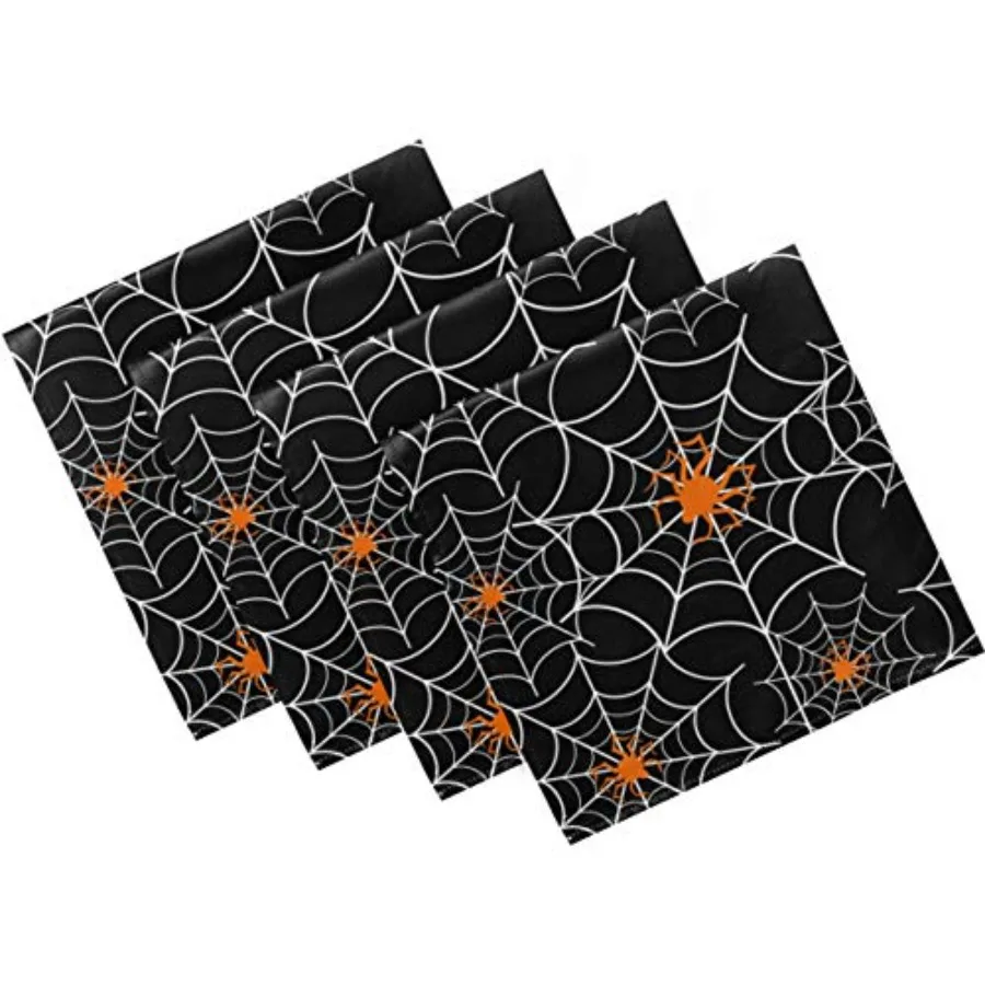 

Тканевые салфетки на Хэллоуин, салфетки для обеденного стола, набор из 4 однотонных моющихся многоразовых полиэстеровых салфеток с обертывающими краями для