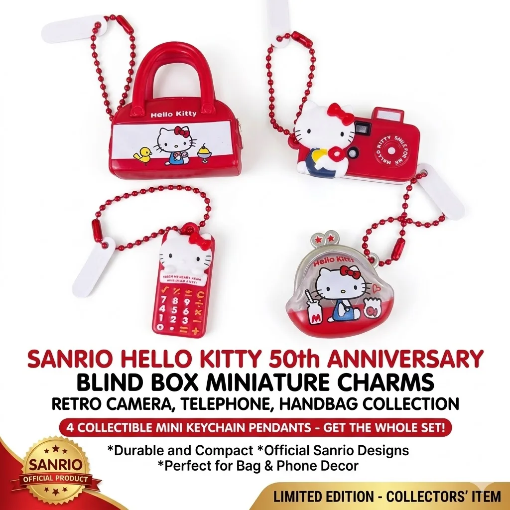 Sanrio Hello Kitty 50th Anniversary Blind Box Retro Camera Telephone Charm Y2K Handbag Keychain Pendant Anime Figure Toy