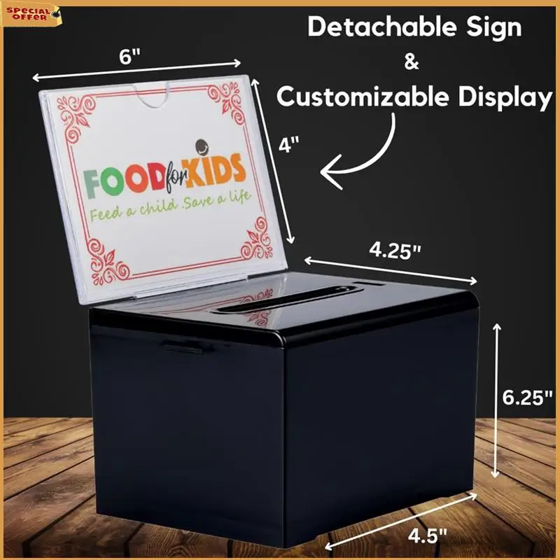 A69Z Donation Box With Lock - Acrylic Suggestion Box With Slot, Ballot Lock Box With Sign Holder For Raffle, Voting